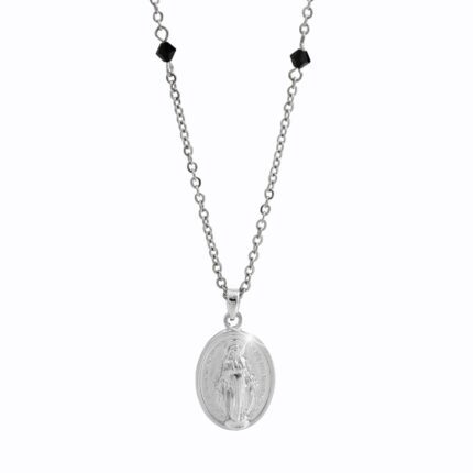 Náhrdelník z bižuterní slitiny madona s korálky Swarovski Jet na řetízku
