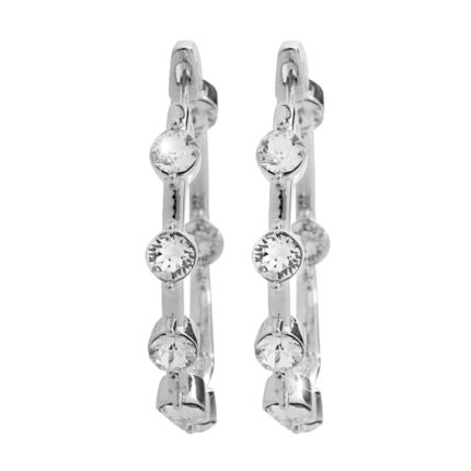 Stříbrné náušnice kruhy které zdobí krystaly Swarovski Crystal v rozestupech (Stříbro 925/1000)