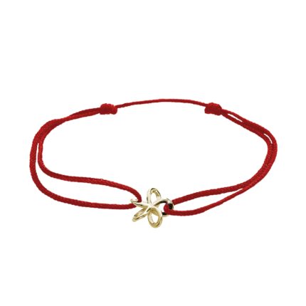 Šňůrkový náramek s pozlaceným stříbrným přívěskem mini propleteného květu kovového bez krystalů red (Stříbro 925/1000)