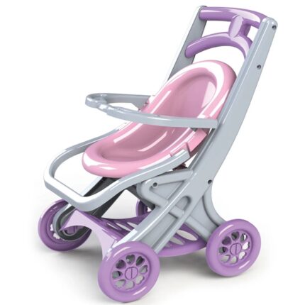 DOLONI Kočárek pro panenky plastový 3 v 1 - růžovo-šedý 48x48x53 cm