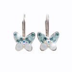 Stříbrné náušnice klapky motýl a krystaly Swarovski Turquoise malé (Stříbro 925/1000)