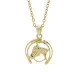 Pozlacený stříbrný náhrdelník hlava koně v podkově bez krystalů (Stříbro 925/1000)