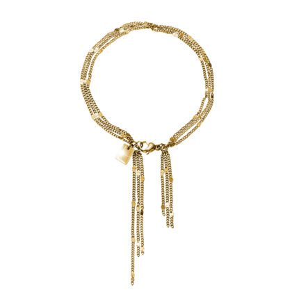 Zlatý ocelový náramek z drobných řetízků se střapcem