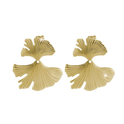 Zlaté ocelové náušnice puzety velké listy bez krystalů