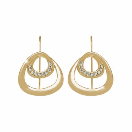 Zlaté ocelové provlékací náušnice dvojitý zaoblený trojúhelník s krystaly Swarovski Golden Shadow