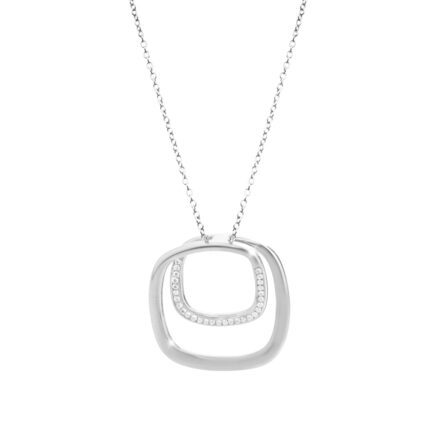 Ocelový náhrdelník dvojitý zaoblený čtverec s krystaly Swarovski Golden Shadow