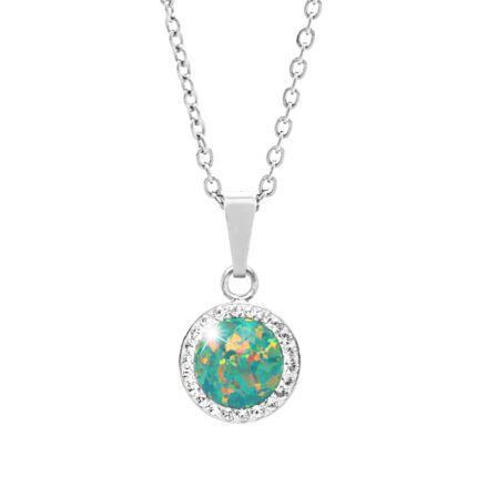 Stříbrný náhrdelník s kulatým opálem a krystaly Swarovski Mix Green velký (Stříbro 925/1000)