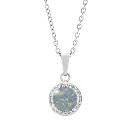 Stříbrný náhrdelník s kulatým opálem a krystaly Swarovski Australian Shadow velký (Stříbro 925/1000)