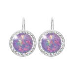 Stříbrné náušnice klapky s kulatým opálem a krystaly Swarovski Violet velké (Stříbro 925/1000)