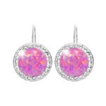 Stříbrné náušnice klapky s kulatým opálem a krystaly Swarovski Light Fuchsia velké (Stříbro 925/1000)