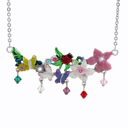 Náhrdelník z bižuterní slitiny květy s barevným smaltem a krystaly Swarovski Multi