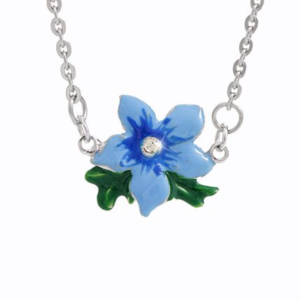 Náhrdelník z bižuterní slitiny květ s barevným smaltem a krystaly Swarovski Blue