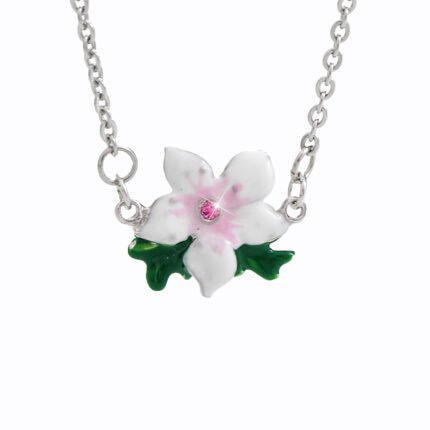 Náhrdelník z bižuterní slitiny květ s barevným smaltem a krystaly Swarovski White