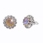 Náušnice puzety z bižuterní slitiny květ poskládaný z krystalů Swarovski Cappuccino