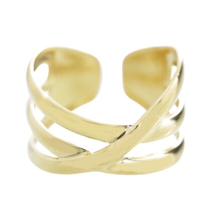 Zlatý ocelový prsten čáry cik cak bez krystalů