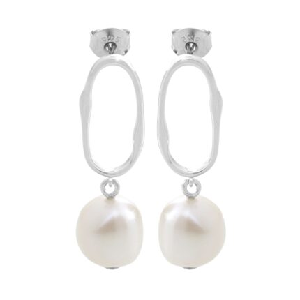 Stříbrné náušnice visící s říční perlou na nepravidelném oválu (Stříbro 925/1000)