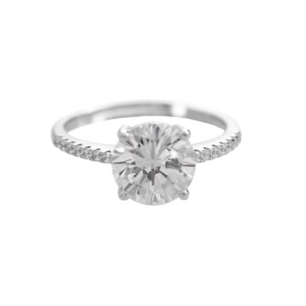 Stříbrný prsten velký kulatý zirkon a drobné Kubické zirkony Crystal (Stříbro 925/1000)