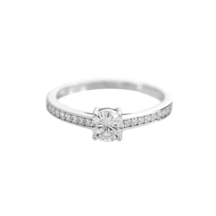 Stříbrný prsten kulatý zirkon a drobné Kubické zirkony Crystal (Stříbro 925/1000)