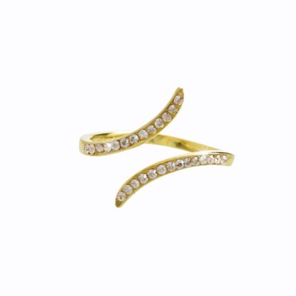 Pozlacený stříbrný prsten dvě křivky s krystaly Swarovski Golden Shadow (Stříbro 925/1000)