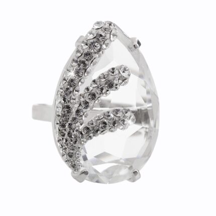 Stříbrný prsten s velkým kamenem kapky a krystaly Swarovski Crystal (Stříbro 925/1000)