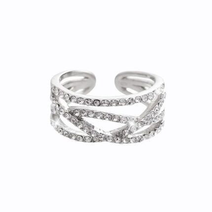 Stříbrný prsten několik různých propletených vlnek s krystaly Swarovski Crystal (Stříbro 925/1000)