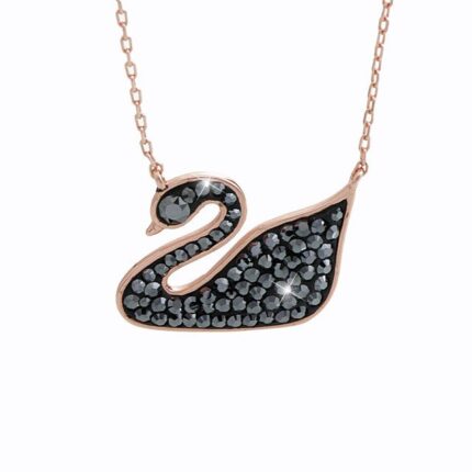 Stříbrný růžově zlatý náhrdelník s přívěškem labutě s krystaly Swarovski Hematite (Stříbro 925/1000)
