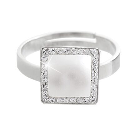 Stříbrný prsten s perlovým čtvercem a krystaly Swarovski Ctystal (Stříbro 925/1000)