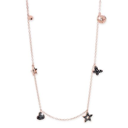 Stříbrný růžově zlatý náhrdelník s ověsy a krystaly Swarovski Hematit (Stříbro 925/1000)