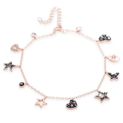 Stříbrný růžově zlatý náramek s ověsy a krystaly Swarovski Hematit (Stříbro 925/1000)