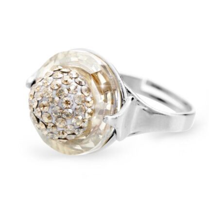 Stříbrný prsten s kruhovým krystalem a zdobeným středem krystaly Swarovski Golden Shadow (Stříbro 925/1000)