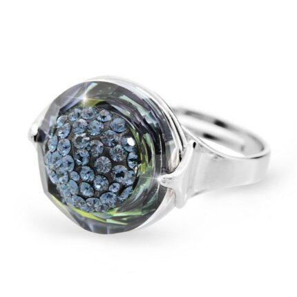 Stříbrný prsten s kruhovým krystalem a zdobeným středem krystaly Swarovski Sahara (Stříbro 925/1000)
