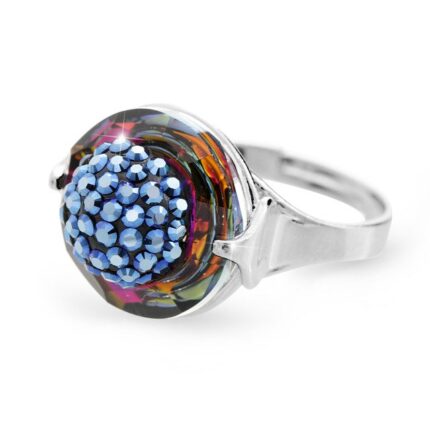 Stříbrný prsten s kruhovým krystalem a zdobeným středem krystaly Swarovski Volcano (Stříbro 925/1000)