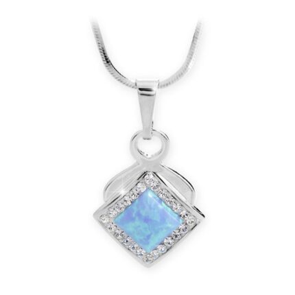 Stříbrný okrasný náhrdelník s modrým čtvercovým opálem a krystaly Swarovski Crystal (Stříbro 925/1000)