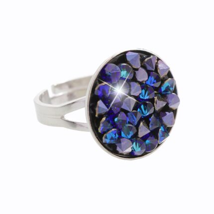 Stříbrný prsten s kulatým lůžkem a krystaly Swarovski Bermuda Blue (Stříbro 925/1000)