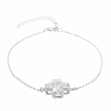 Stříbrný náramek s přívěskem čtyřlístek s krystaly Swarovski Crystal (Stříbro 925/1000)