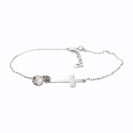 Stříbrný náramek s přívěskem křížku a krystalu Swarovski Crystal (Stříbro 925/1000)