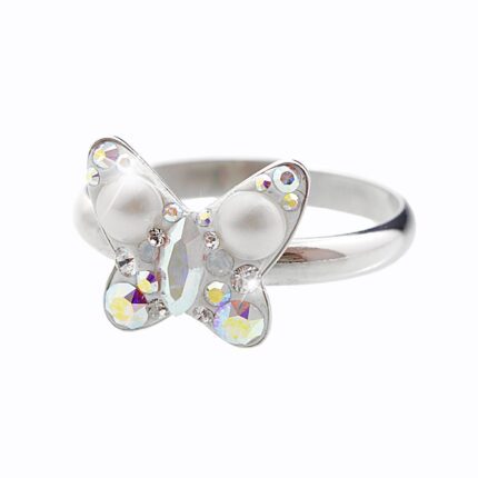Stříbrný prsten motýl a krystaly Swarovski White (Stříbro 925/1000)