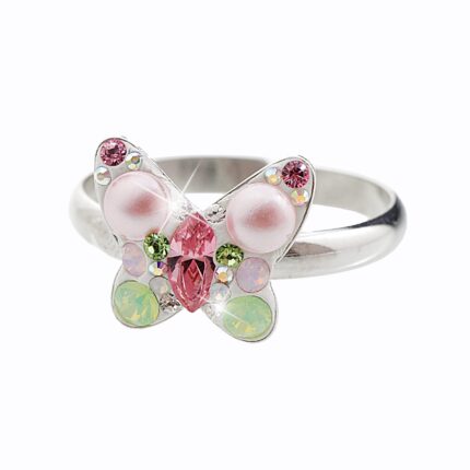 Stříbrný prsten motýl a krystaly Swarovski Multi (Stříbro 925/1000)