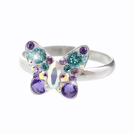 Stříbrný prsten motýl a krystaly Swarovski Purple (Stříbro 925/1000)
