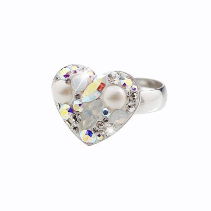 Stříbrný prsten srdce s krystaly Swarovski White (Stříbro 925/1000)