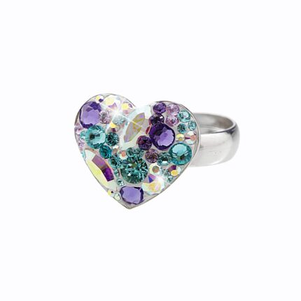 Stříbrný prsten srdce s krystaly Swarovski Purple (Stříbro 925/1000)