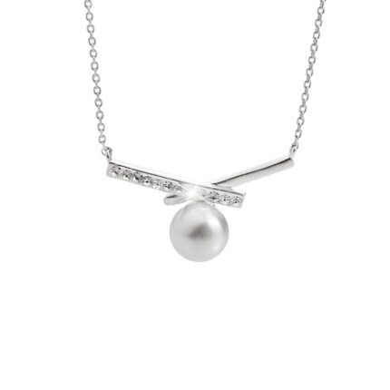 Zkřížený stříbrný náhrdelník s krystaly Swarovski a bílou perlou ve středu Crystal (Stříbro 925/1000)
