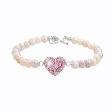 Perlový náramek se stříbrným srdíčkem a krystaly Swarovski Rose (Stříbro 925/1000)