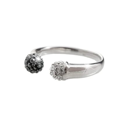 Stříbrný prsten dvě kuličky osázený krystaly Swarovski Hematit a Crystal (Stříbro 925/1000)