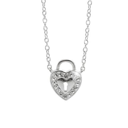 Stříbrný srdcový náhrdelník zámek s klíčovou dírkou a krystaly Swarovski Crystal (Stříbro 925/1000)