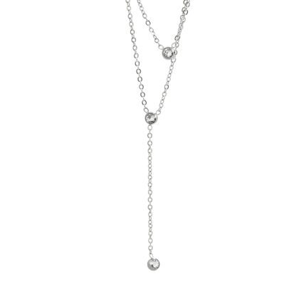 Ocelový náhrdelník dva řetízky a tři krystaly Swarovski Crystal
