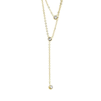 Zlatý ocelový náhrdelník dva řetízky a tři krystaly Swarovski Crystal
