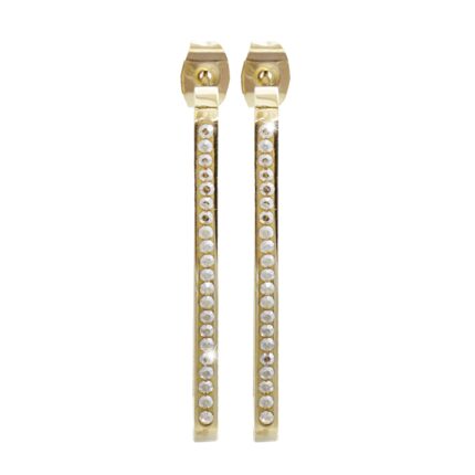 Zlaté ocelové náušnice puzety podlouhlé céčko s krystaly Swarovski Golden Shadow
