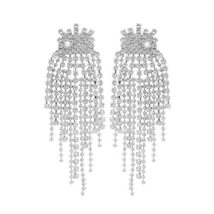 Náušnice puzety z bižuterní slitiny štrasové doplněné o kuličkový řetízek s krystaly Swarovski Crystal