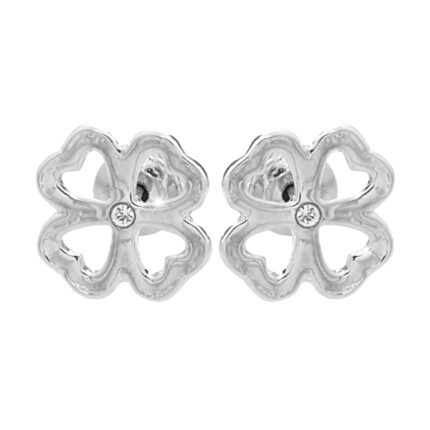 Náušnice puzety z bižuterní slitiny čtyřlístek s prázdnými lístky ozdobený krystalem Swarovski ve středu Crystal